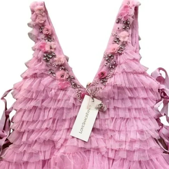 LoveShackFancy Pink Sleeveless v-Neckline Minya Mini Dress Size 4 - Picture 12 of 12